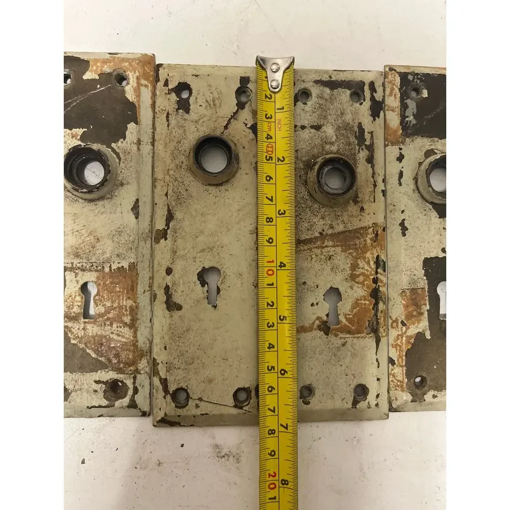 Lot of 4 Vintage Antique Cream Door Metal Backplates Escutcheon Chippy Paint